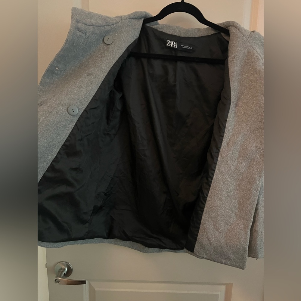 Zara hood double breast wool hooded jacket grey size small - Picture 7 of 12